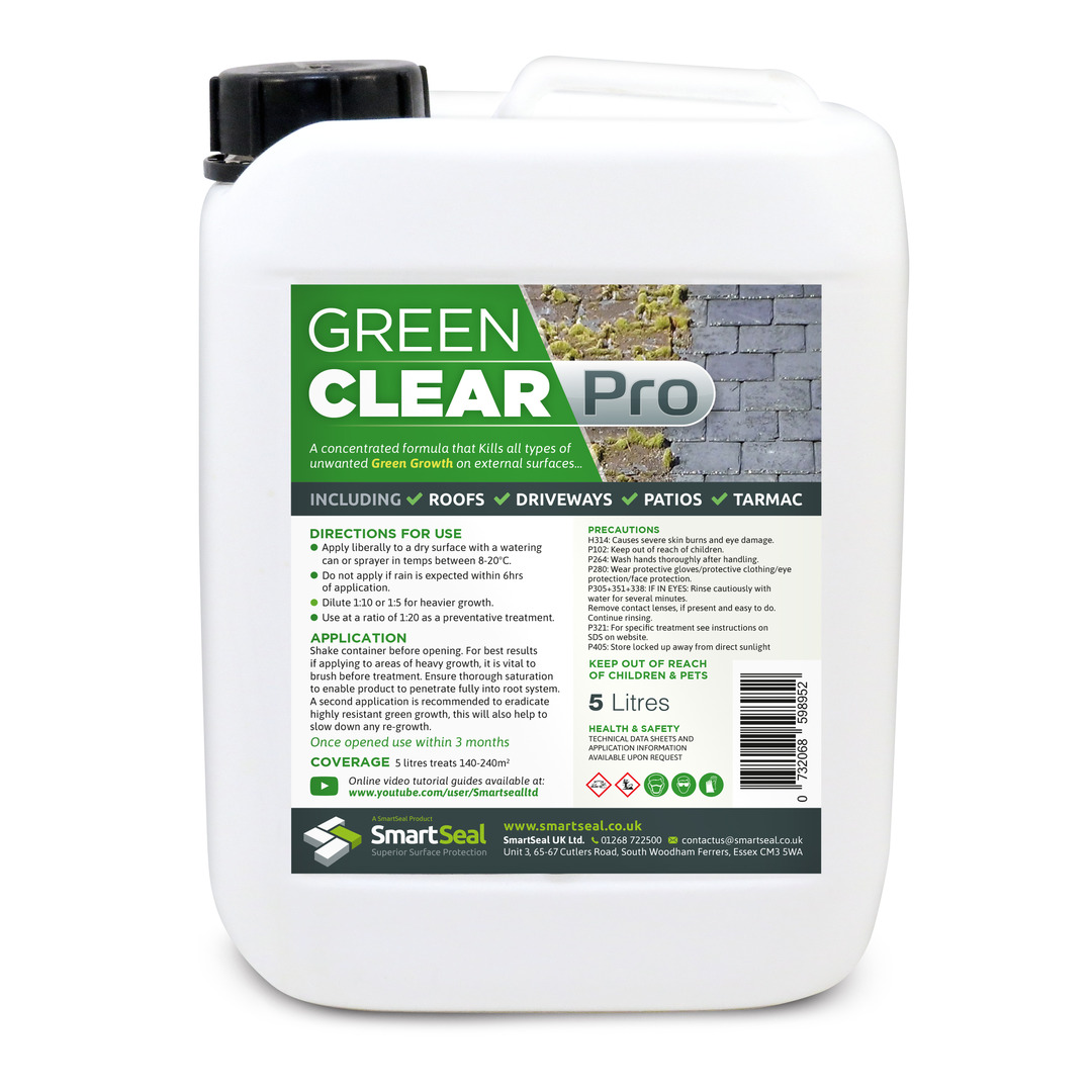 GREEN CLEAR PRO (formerly Moss Clear Pro) - Concentrated PROFESSIONAL Highly Effective Roof & Paving Green Growth & Algae Remover & Killer