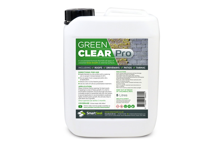 GREEN CLEAR PRO (formerly Moss Clear Pro) - Concentrated PROFESSIONAL Highly Effective Roof & Paving Green Growth & Algae Remover & Killer